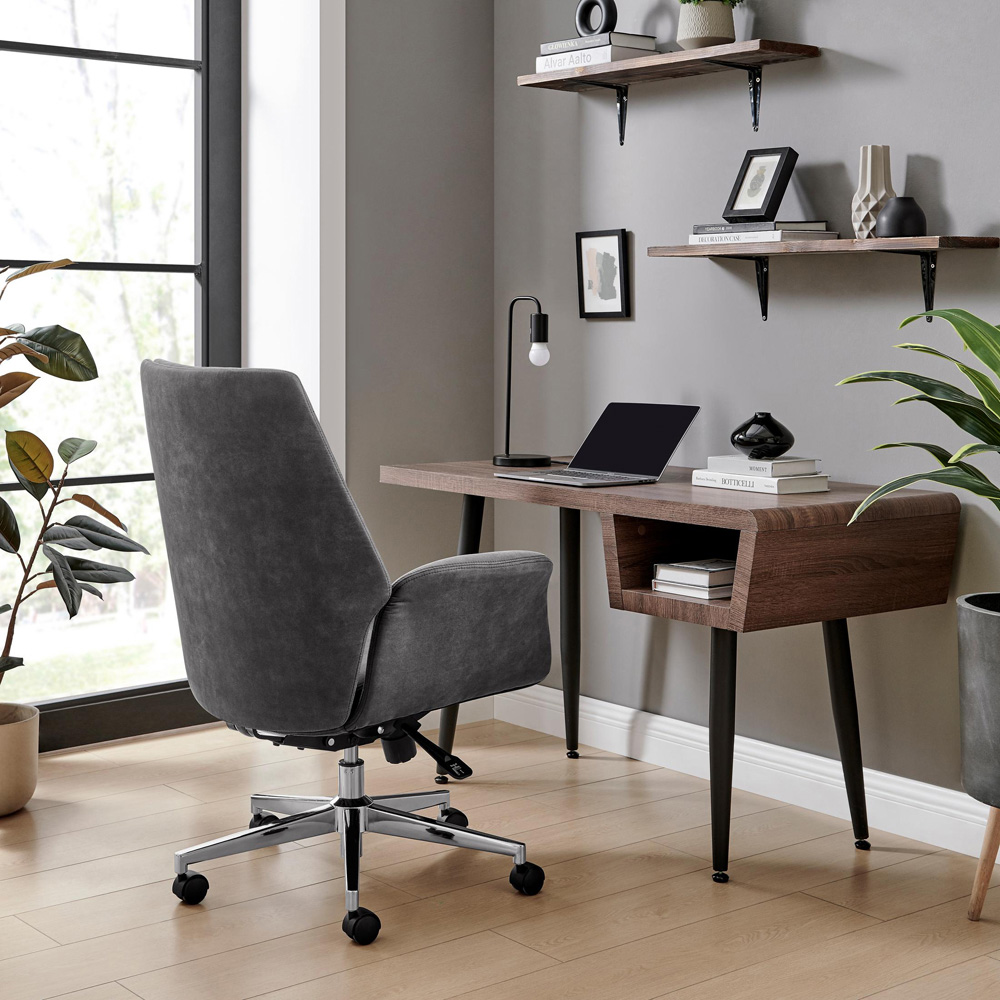 Furniturebox Omega Luxury Black Faux Leather and Silver Office Chair Image 7