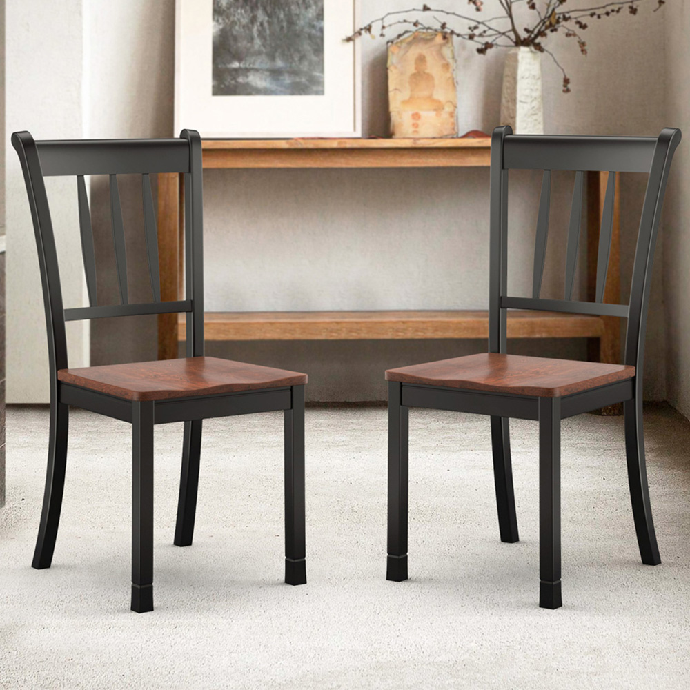 Costway Set of 2 Black Slatted High Backrest Dining Chair Image 1