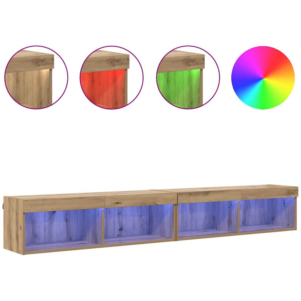 vidaXL 2 Shelf Artisan Oak Wall Mounted Wide TV Cabinet with LED Light 2 Pack Image 4