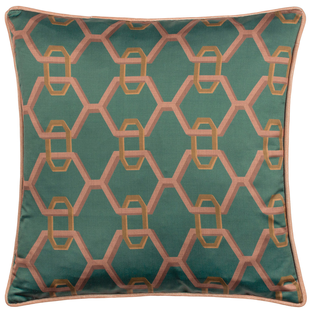 Paoletti Carnaby Teal Geometric Chain Satin Cushion Image 1