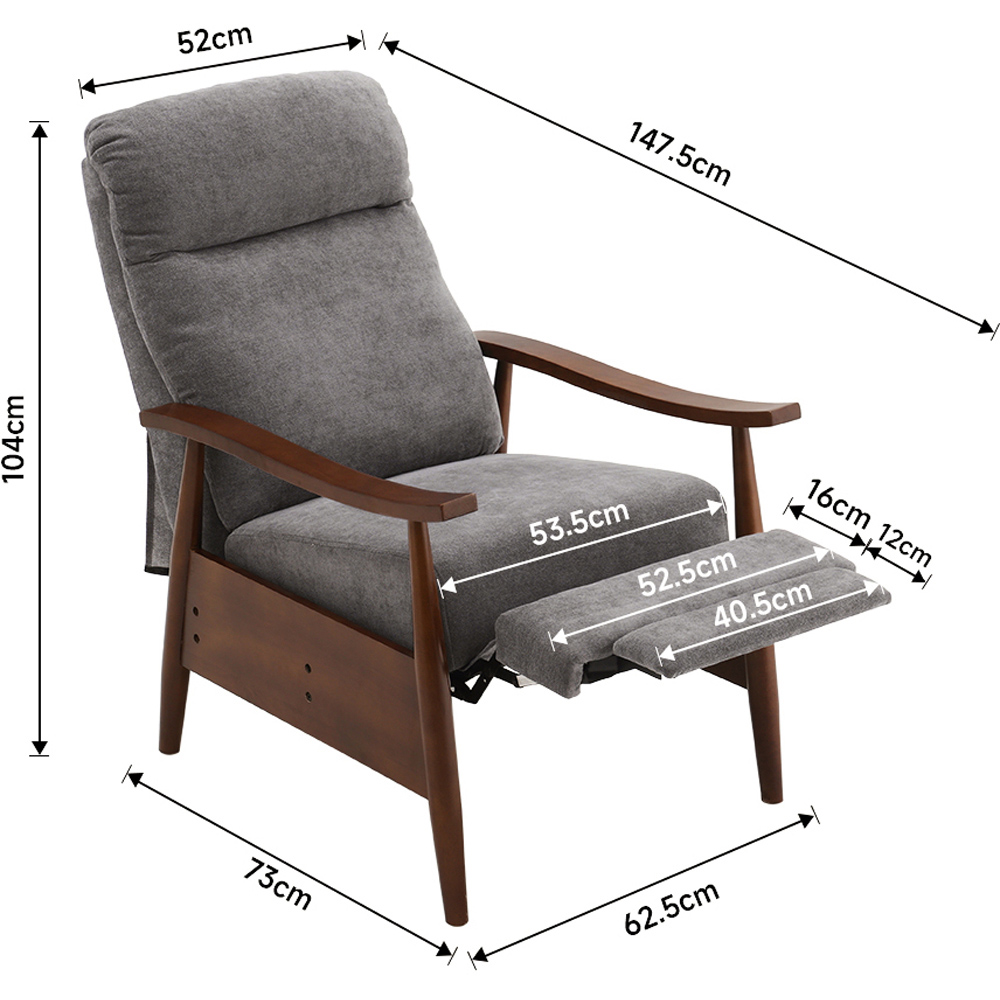 Living and Home Grey Manual Recliner Armchair with Adjustable Footrest Image 8