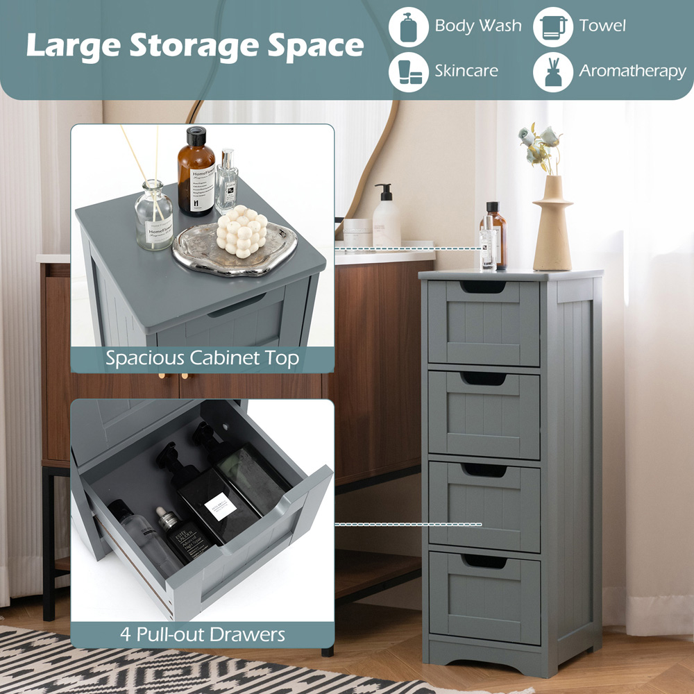 Costway 4 Drawer Grey Floor Bathroom Storage Cabinet Image 8