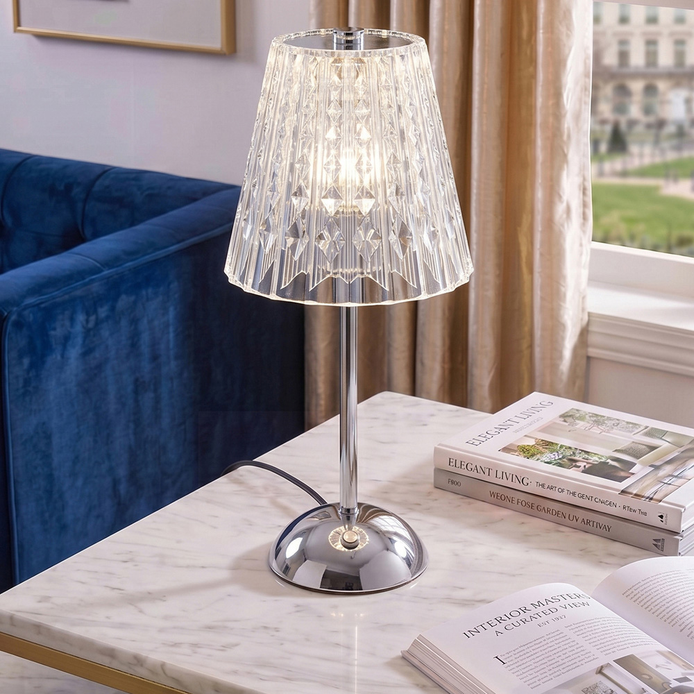 Living and Home Polished Chrome LED Table Lamp Image 2