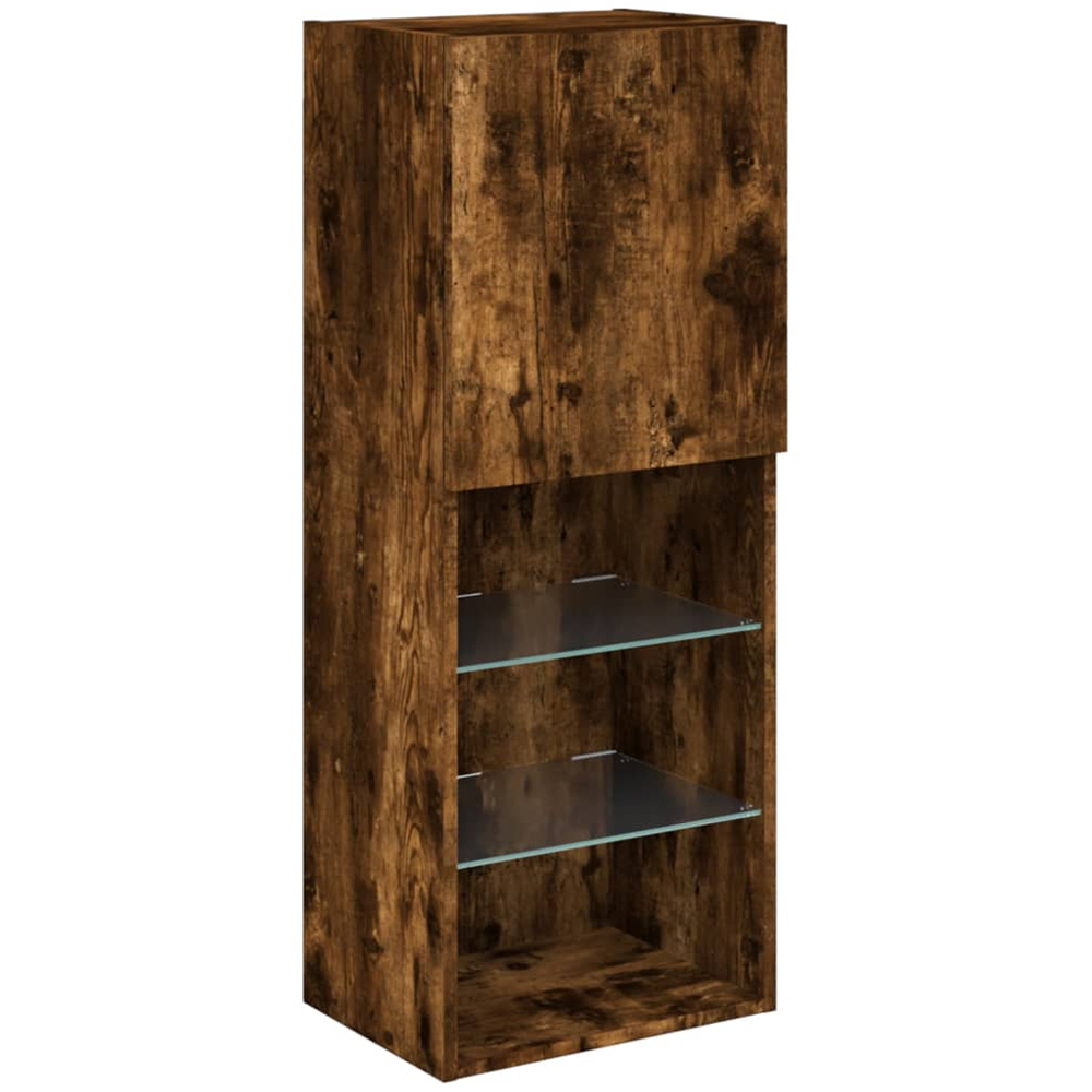 vidaXL Single Door 3 Shelf Smoked Oak Wall Mounted LED TV Cabinet Image 7