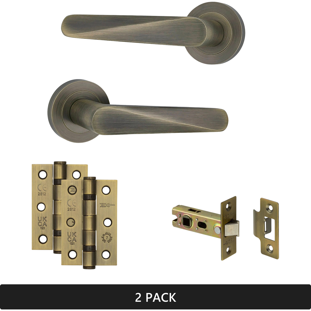 AXS Hardware Detroit Antique Brass Latch Door Handles on Rose 2 Pack Image 7