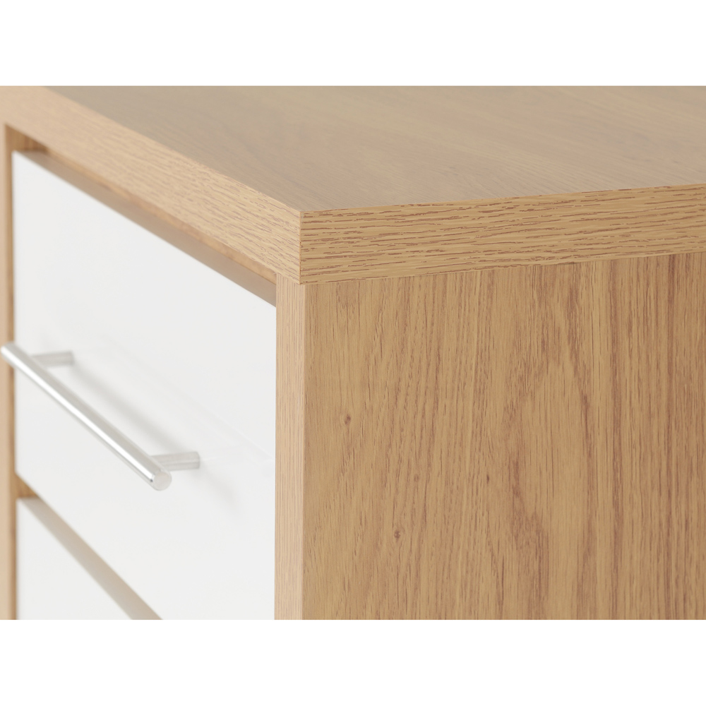 Seconique Seville 5 Drawer White Gloss Light Oak Effect Veneer Narrow Chest of Drawers Image 5