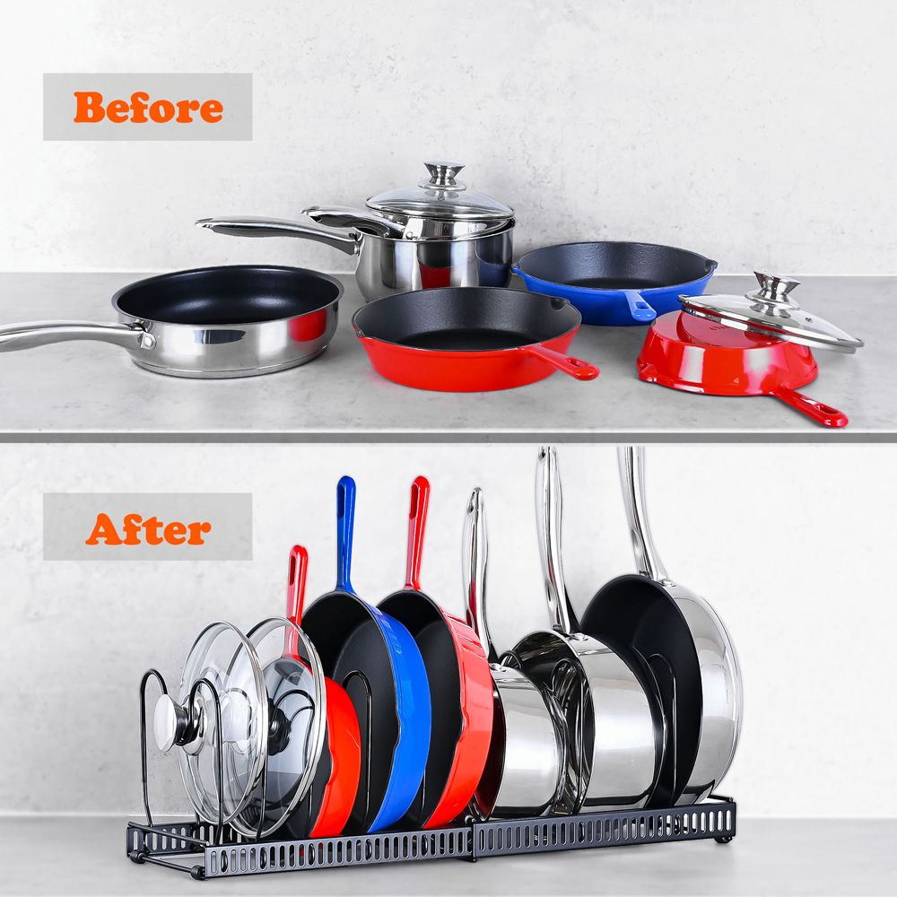 Innoteck Essentials Black Pan Organiser Rack with 7 Adjustable Divider Image 3