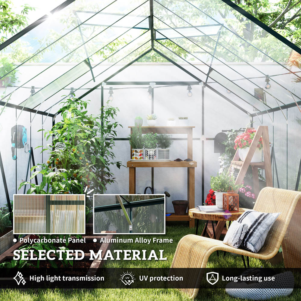 Outsunny 8 x 12ft Green Aluminium Polycarbonate Greenhouse Image 4