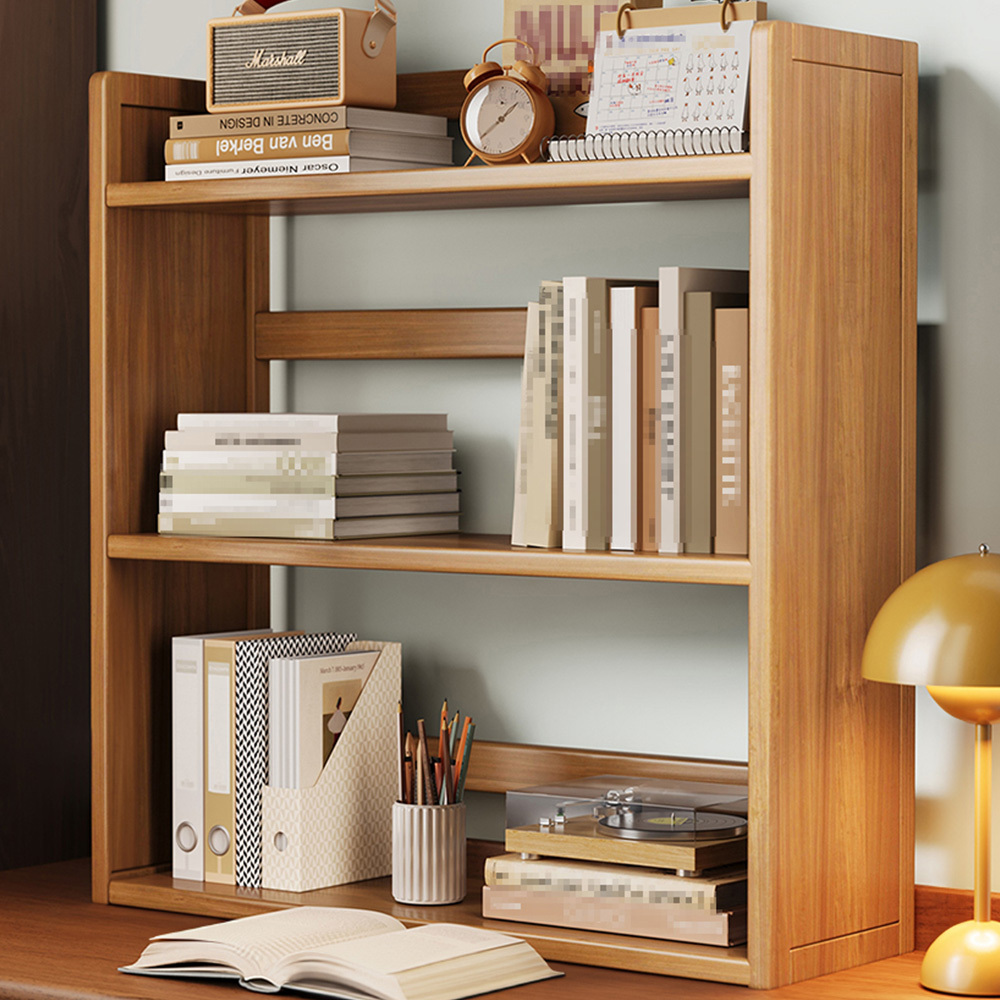 Living and Home 3 Shelf Natural Bamboo Desktop Bookshelf with Guardrail ...