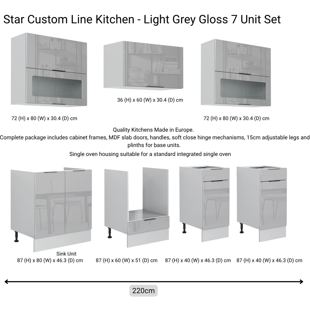 Impact Furniture Star Light Grey Gloss Star Kitchen Cabinet Set of 7 Image 3