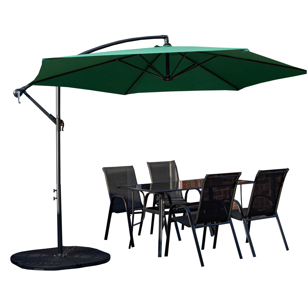 Samuel Alexander 4 Seater Glass Top Outdoor Dining Set with Green Banana Parasol and Base Image 2