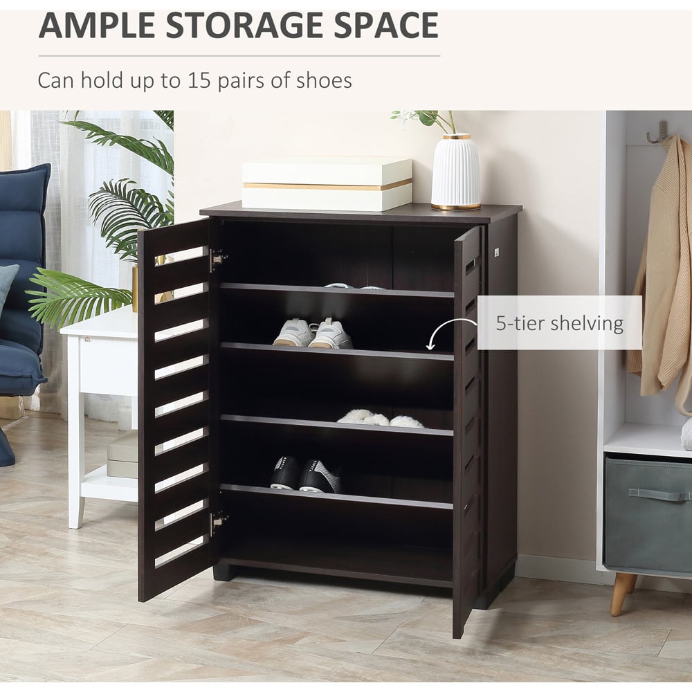 HOMCOM 2 Door Brown Slatted Shoe Storage Cabinet Image 7