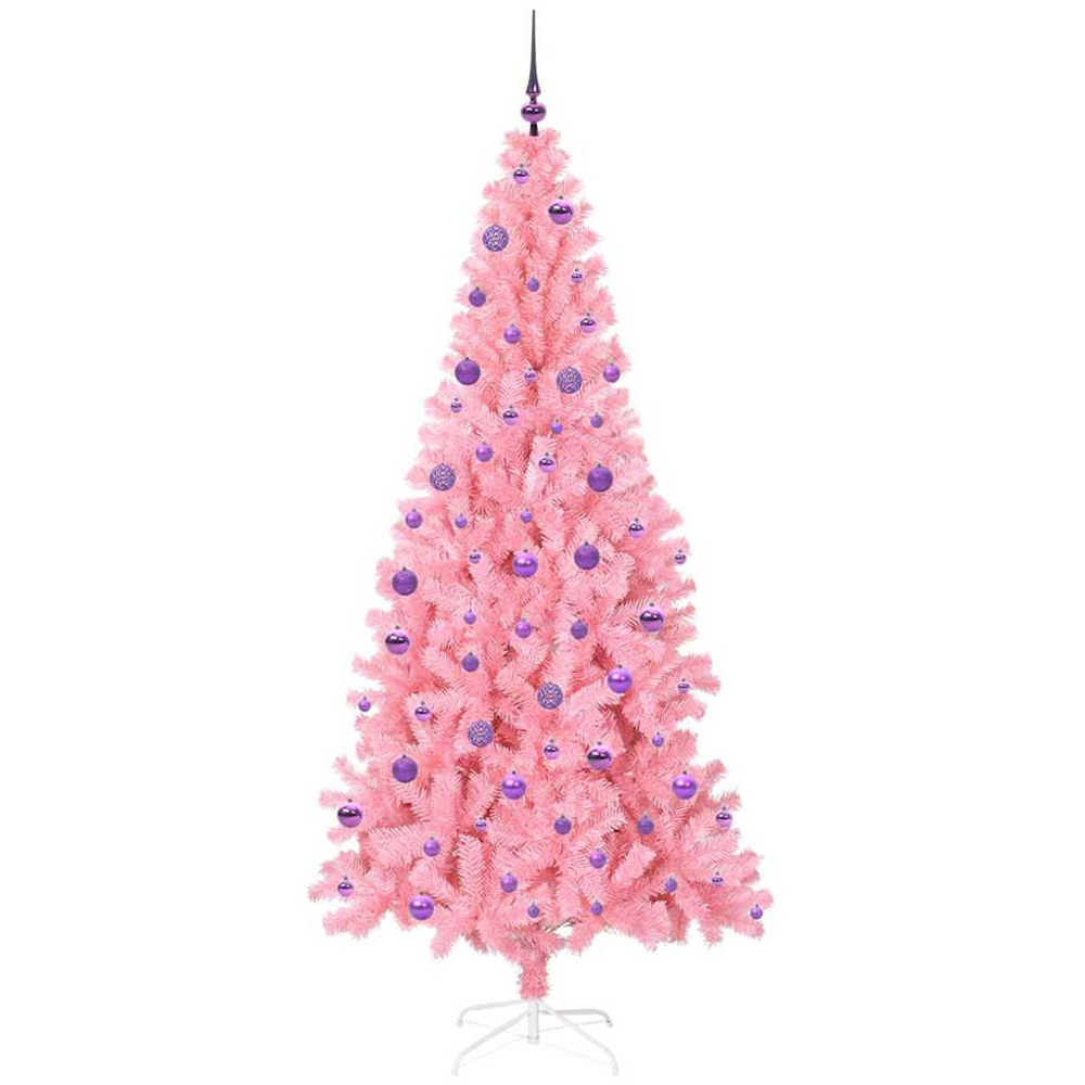 vidaXL Pre-Lit Lilac Baubles Pink Artificial Christmas Tree 7ft Image 4