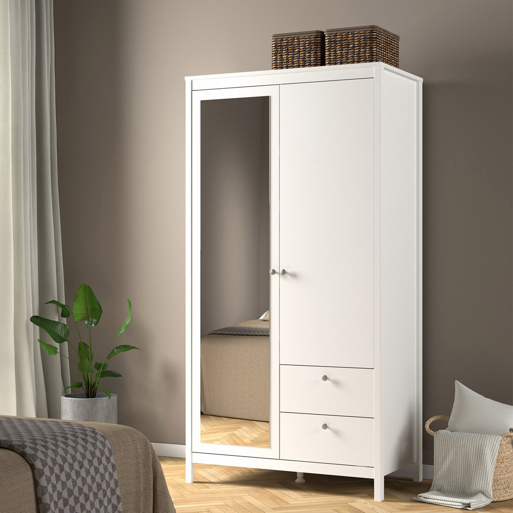 Florence Madrid 2 Door 2 Drawer White Mirrored Wardrobe Image 6