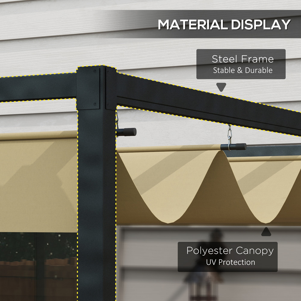 Outsunny 3 x 2m Khaki Steel Frame Retractable Roof Pergola Image 5