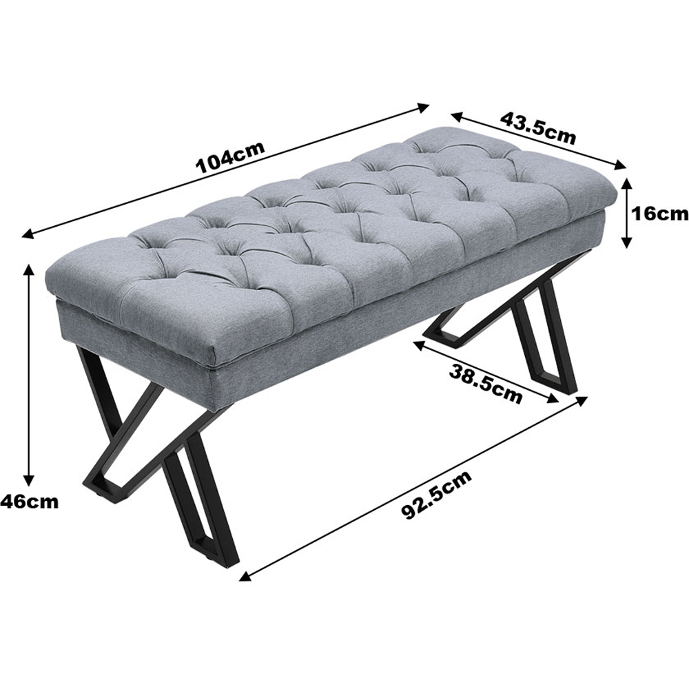 Living and Home Grey Mid Century Metal Upholstered Bench with Metal Legs Image 8