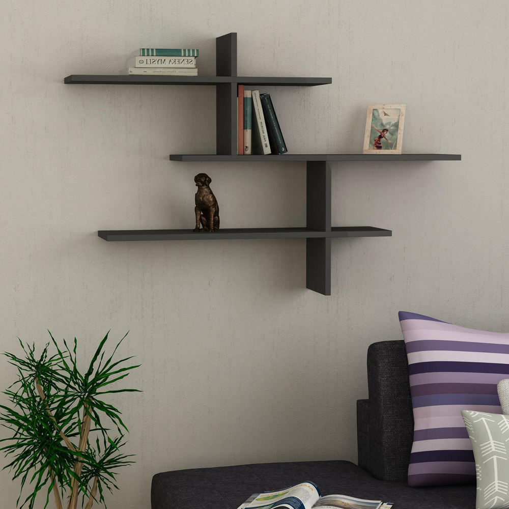 Decortie Leo 3 Shelf Anthracite Floating Bookcase Image 4