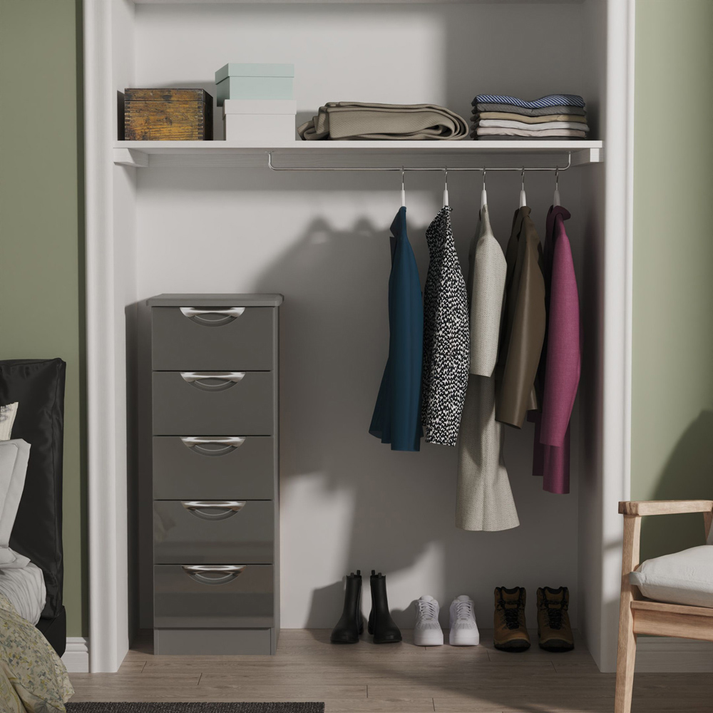 Crowndale Camden 5 Drawer Grey Gloss and Dusk Grey Tall Bedside Cabinet Ready Assembled Image 7