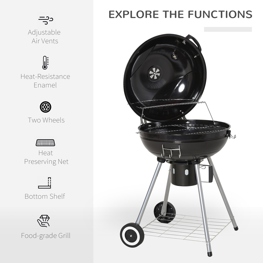 Outsunny Black Portable Kettle Charcoal BBQ Grill Image 6