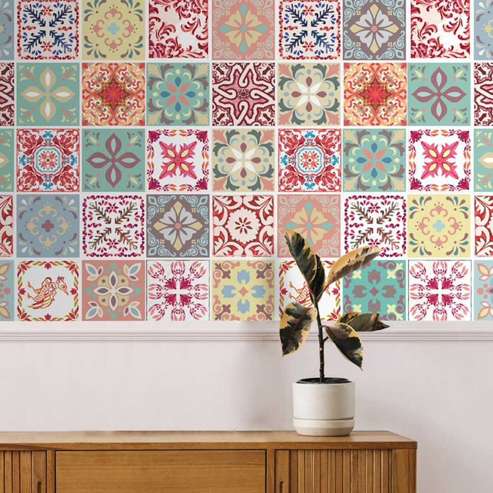Wallplus Bossa Mediterranean Wall Tile Sticker 15 x 15cm 48 Pack Image 1