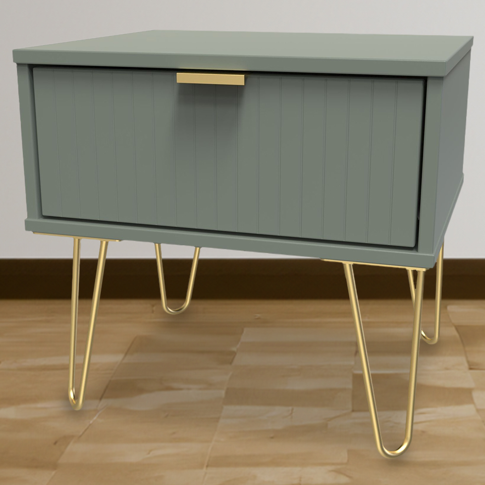 Crowndale Single Drawer Reed Green Bedside Table Ready Assembled Image 1