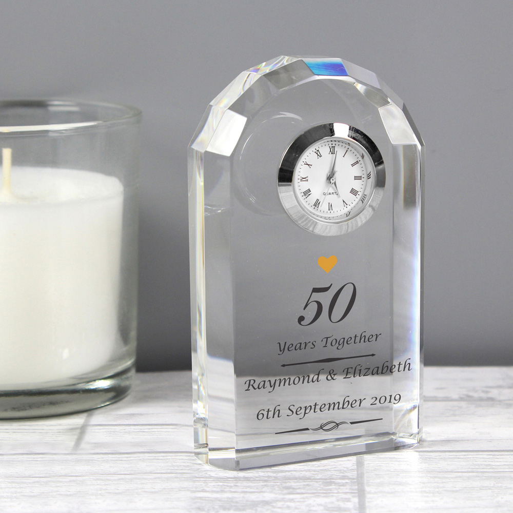 Personalised Memento Personalised Golden Anniversary Crystal Clock Image 2