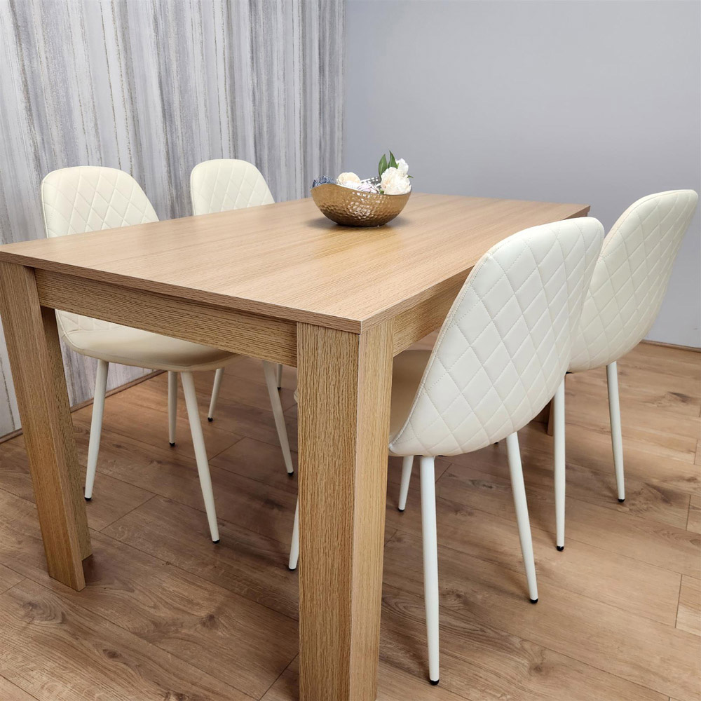 Portland 4 Seater Dining Set Oak Effect and Cream Image 2