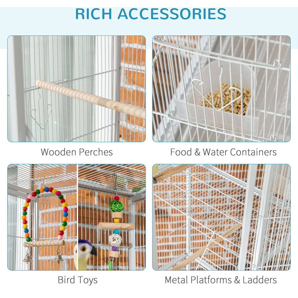 PawHut White Bird Cage with Stand Image 7
