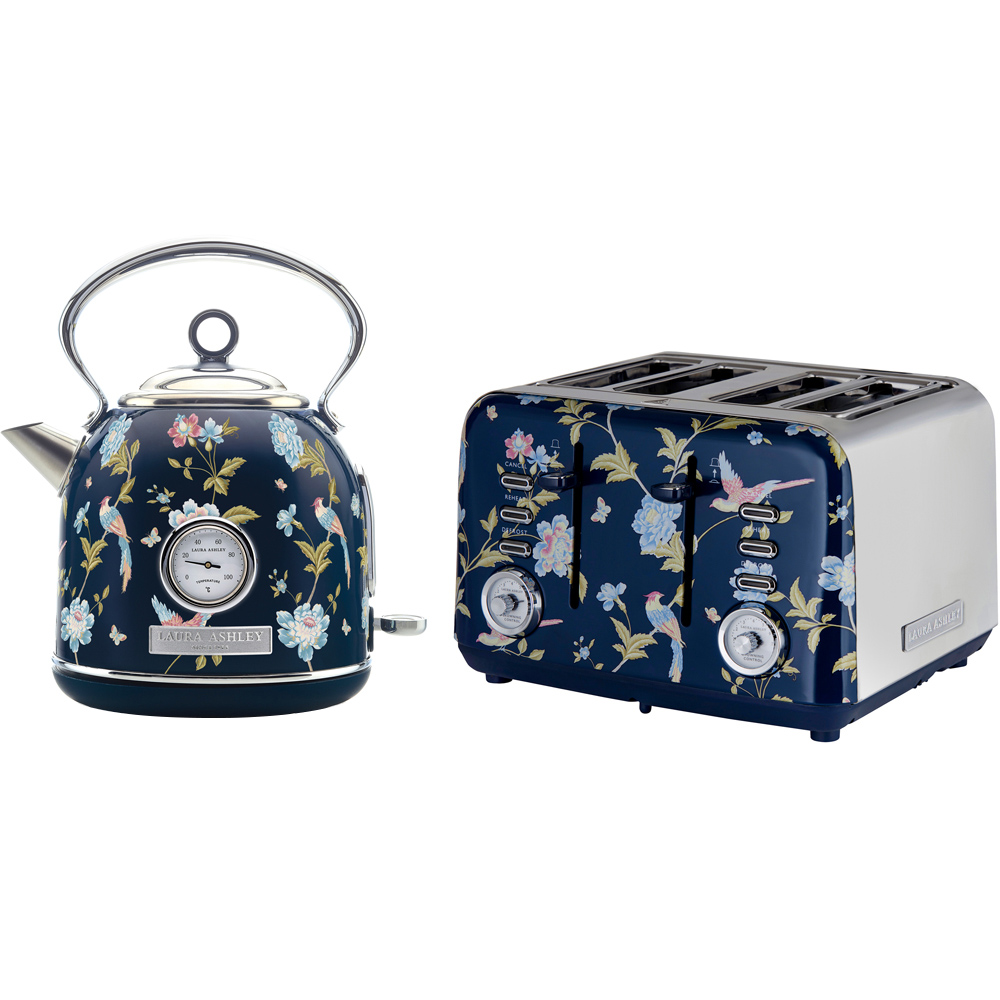 VQ Laura Ashley Blue Elveden Print 4 Slice Toaster and Kettle Bundle 4 Image 1