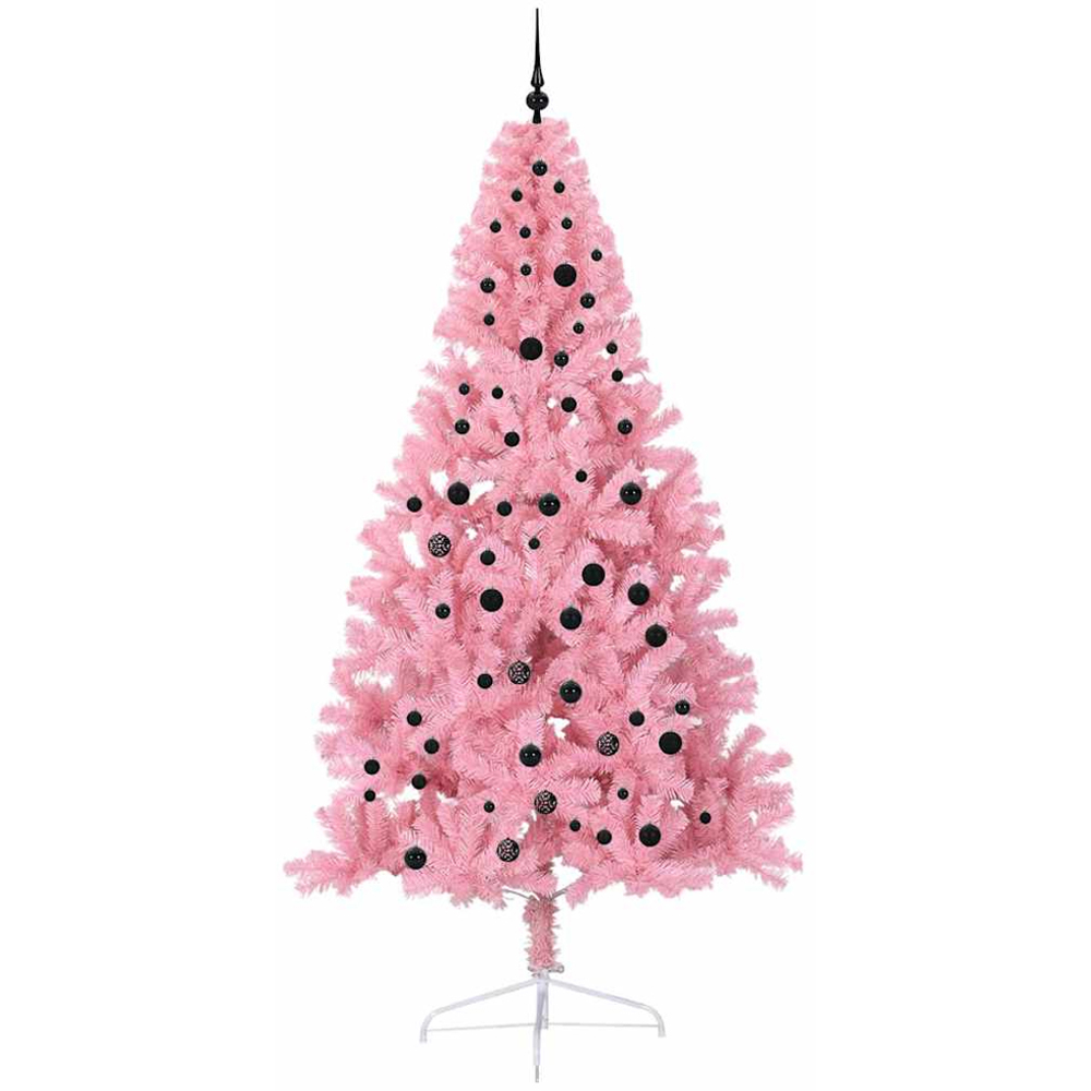 vidaXL Pre-Lit Black Baubles Pink Artificial Christmas Tree 8ft Image 4