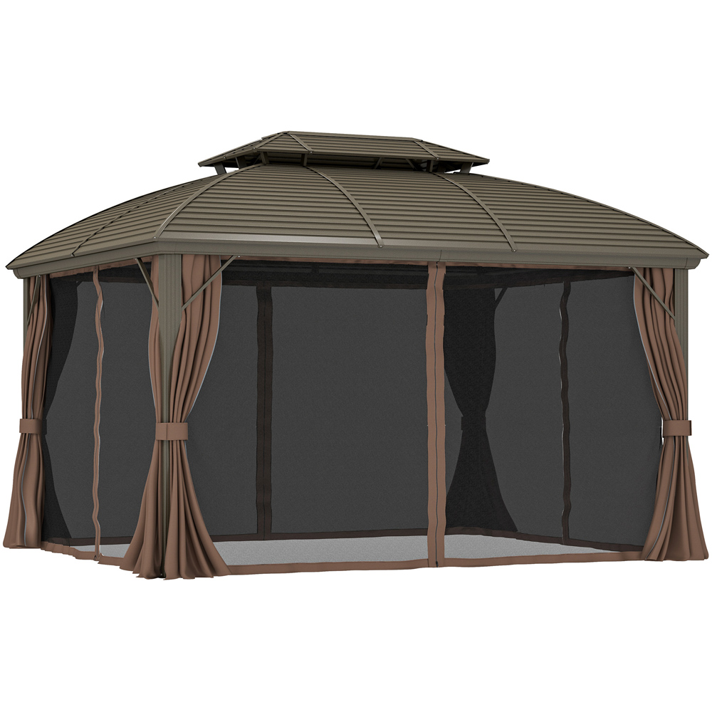 Outsunny 3.65 x 3m Coffee Aluminium Double Roof Hard Top Gazebo Image 2