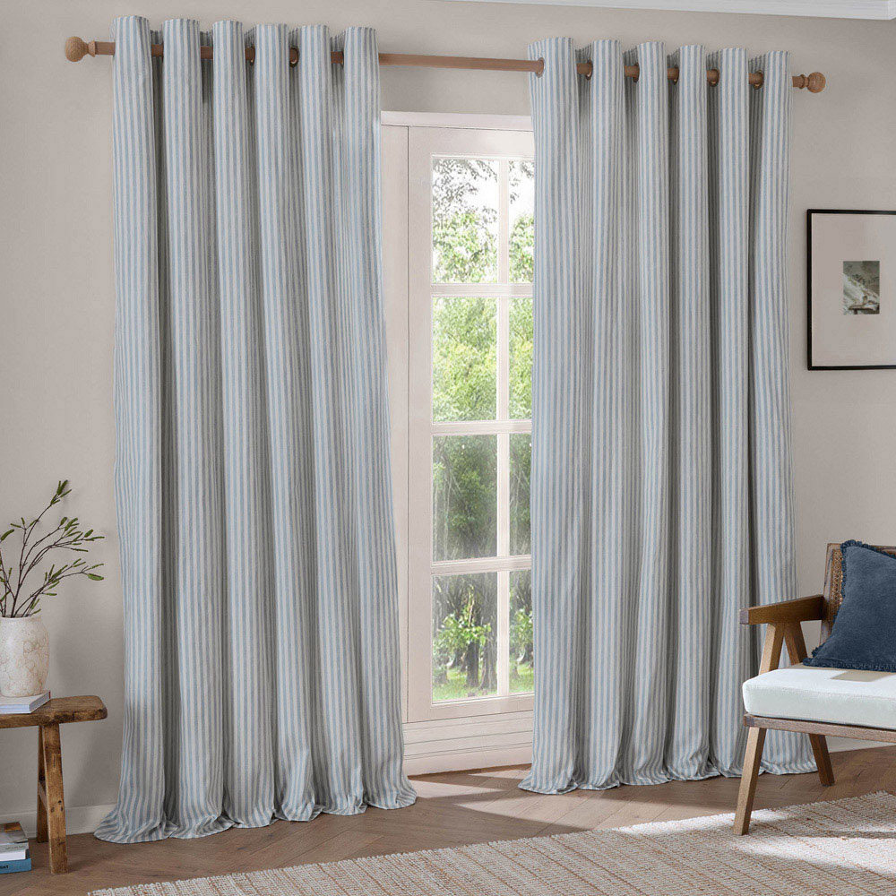 Yard Hebden Mineral Blue Cotton Blackout Eyelet Curtains 168 x 229cm Image 1