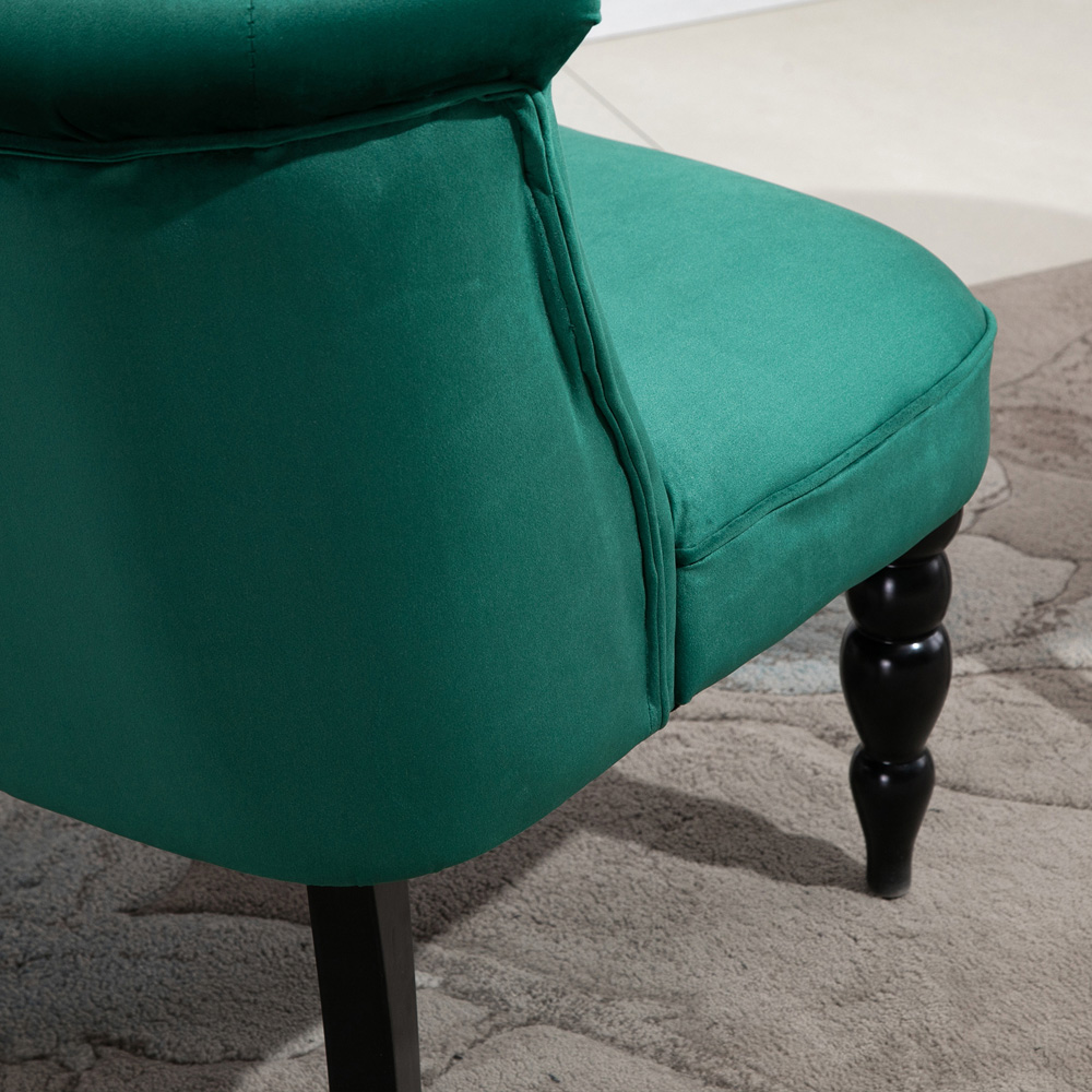 HOMCOM Green Velvet Button Tufted Wingback Chair with Rubber Wood Legs Image 3