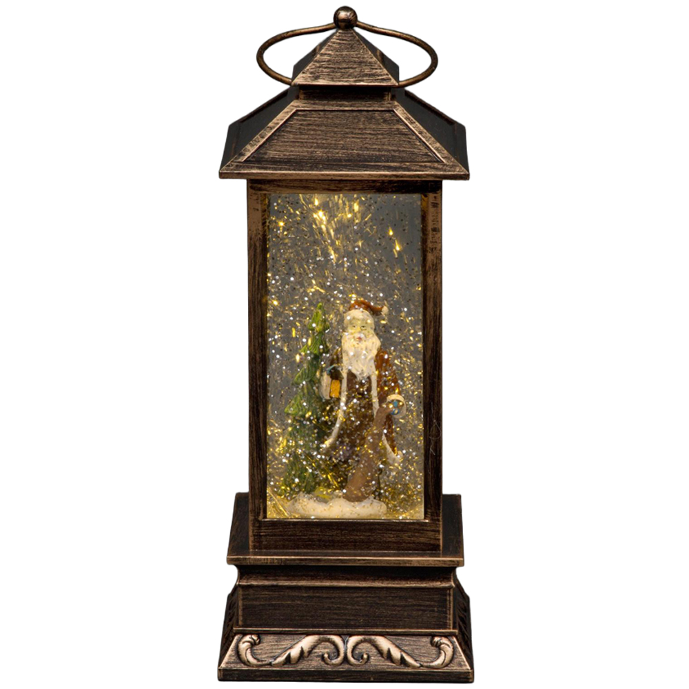 Shatchi Chrome Glitter Santa Scene Musical LED Lantern Image 1