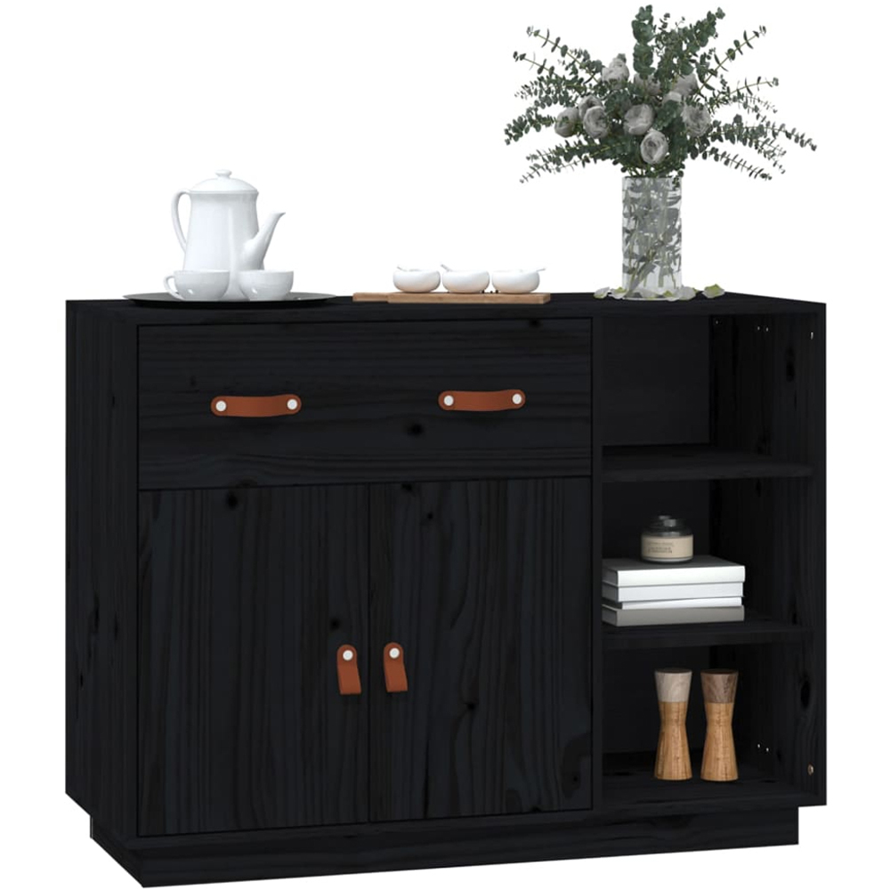 vidaXL 2 Door Single Drawer 3 Shelf Black Wooden Sideboard Image 4