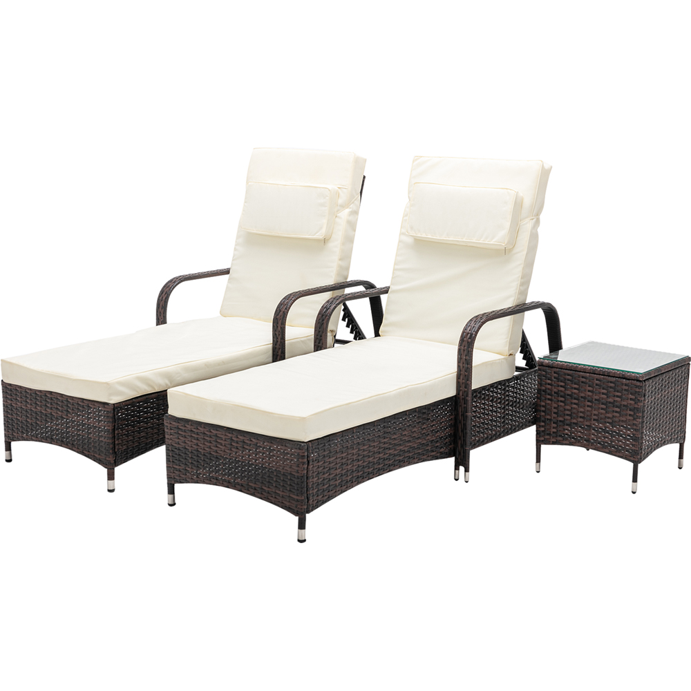 Venice Set of 2 Brown Sun Loungers with Table Image 2
