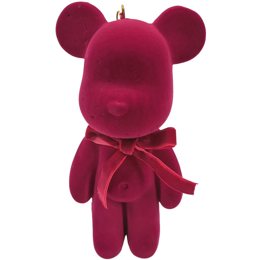 Flocked Bow Teddy Hanging Decoration Large Image 3