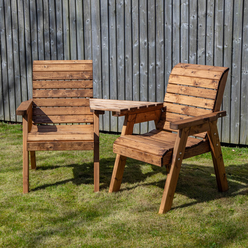 Samuel Alexander 2 Seater Chunky Rustic Wooden Garden Loveseat with Tray Image 8