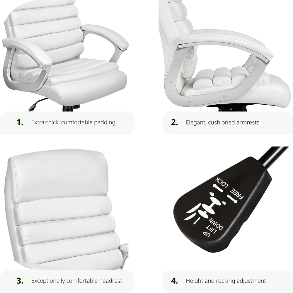 tectake Paul White Height Adjustable Padded Office Chair Image 3
