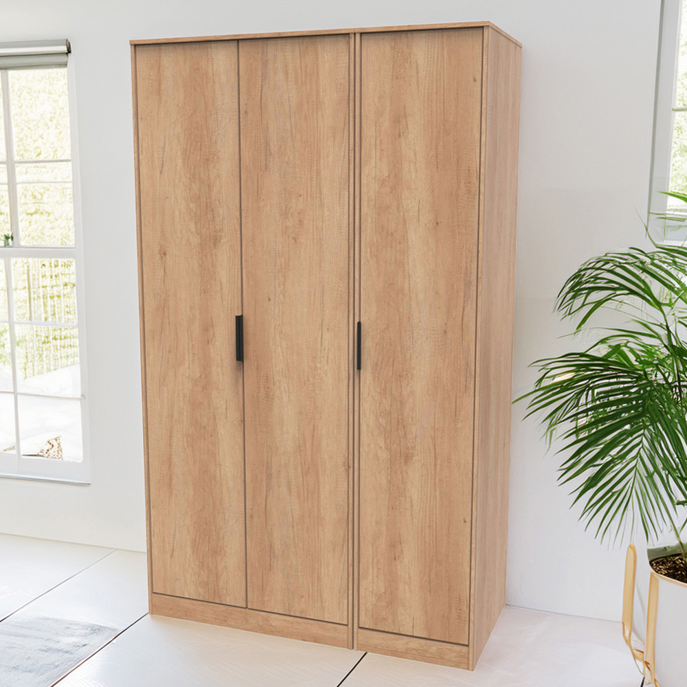 Crowndale Hong Kong 3 Door Nebraska Oak Tall Wardrobe Ready Assembled Image 1