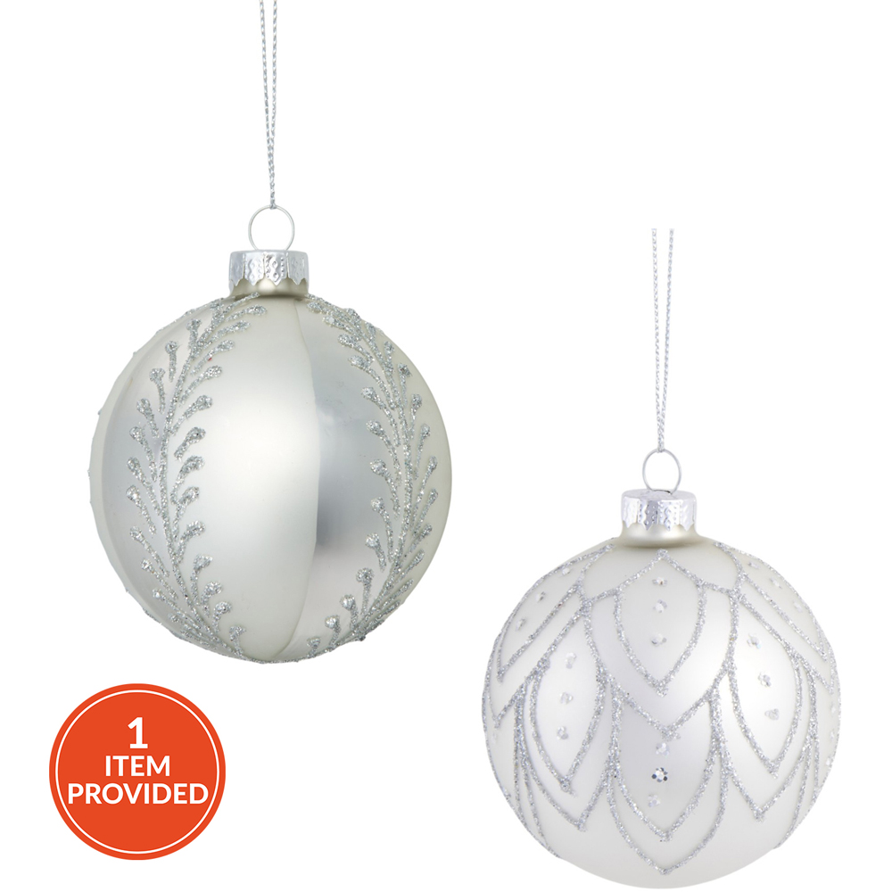 Matte Silver Glitter Bauble Image 1