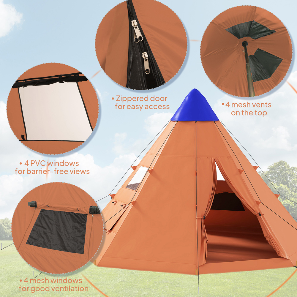 Outsunny 6-7 Person Camping Tent Orange Image 5