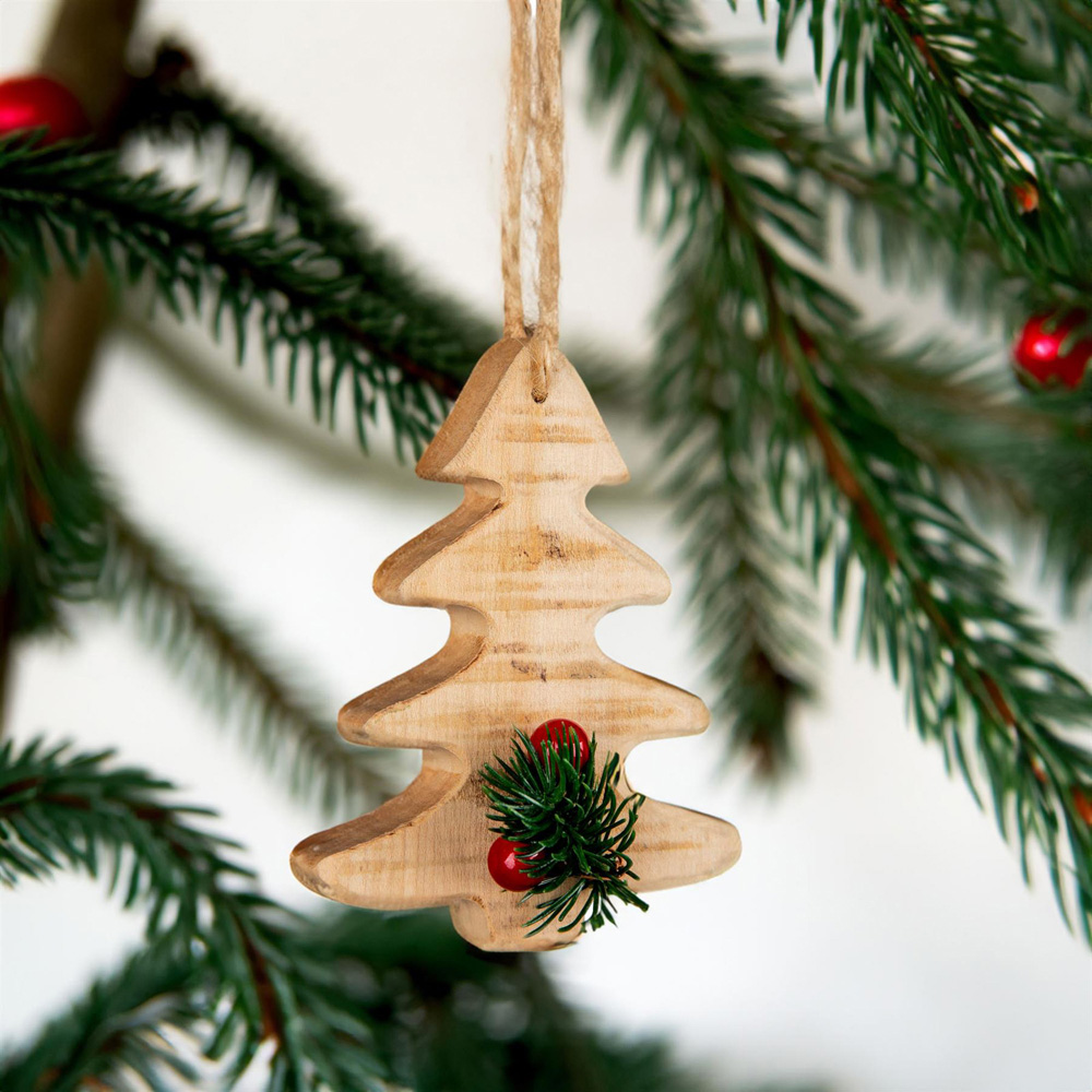 Shatchi Christmas Tree Wooden Craft Hanging Decoration Image 2