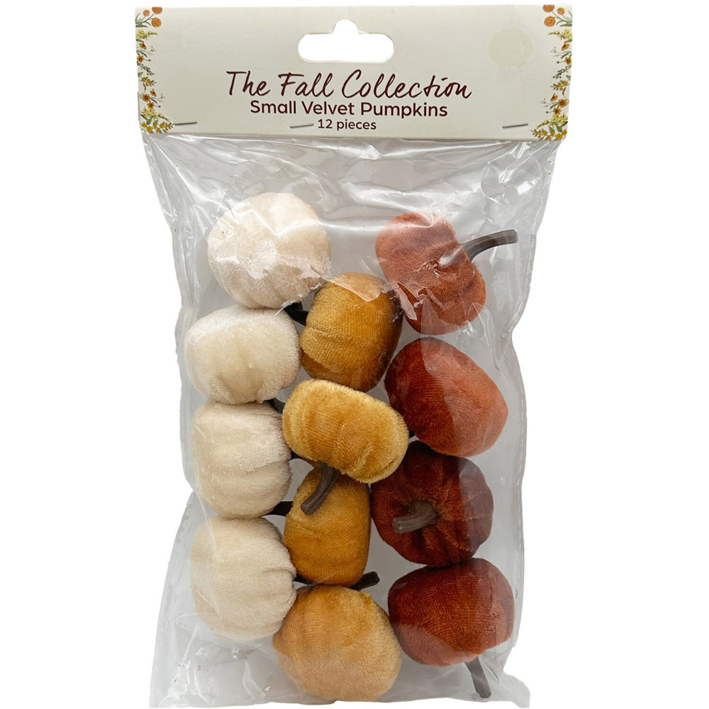 Pack of 12 Small Velvet Pumpkins Image 1