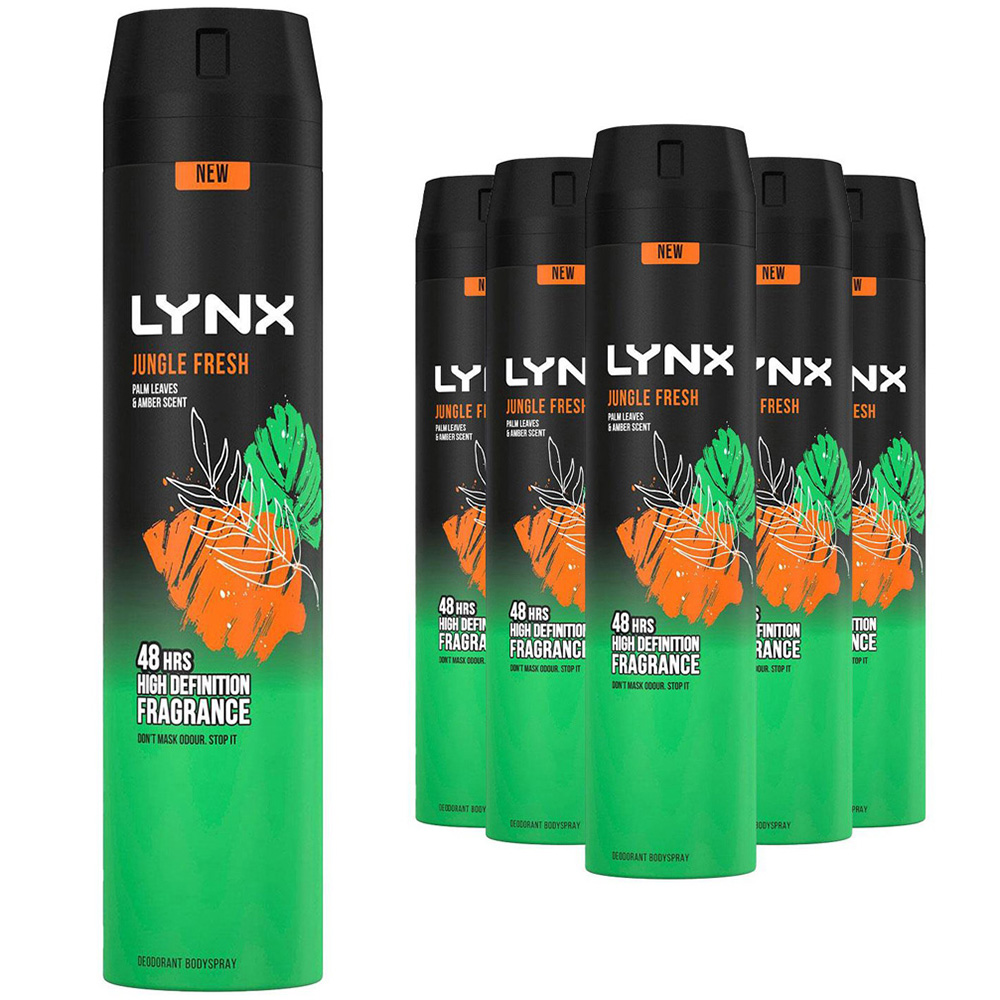 Lynx Body Spray Jungle Fresh 48H High Definition Fragrance Deodorant Spray 250ml 6 Pack Image 1