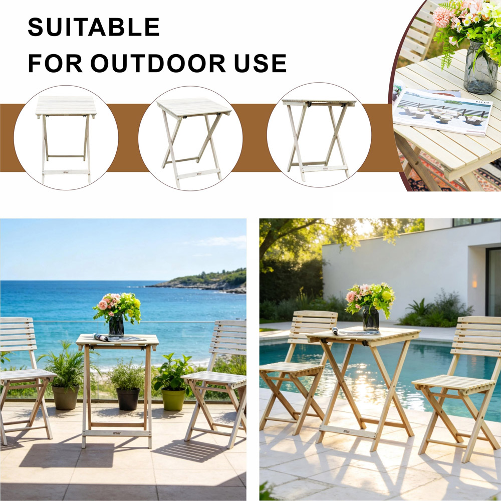 Direct Wicker 2 Seater Sanded Natural Finish Wooden Square Foldable Bistro Set Image 7