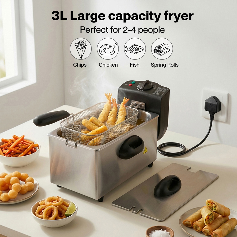 Spector FR1010-BK-UK Chip Pan Basket Stainless Steel Deep Fat Fryer 3L 2000W Image 3