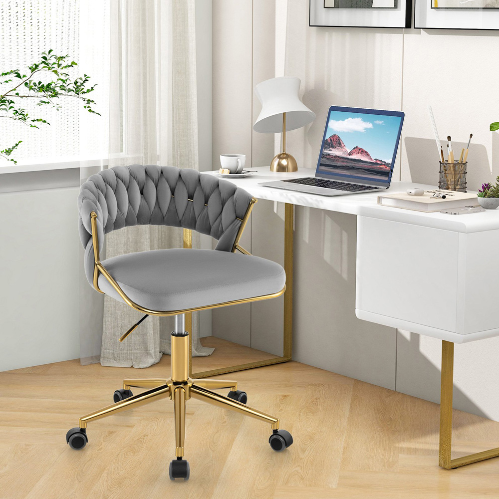 Costway Set of 2 Grey Hand Woven Swivel Desk Chair Image 3