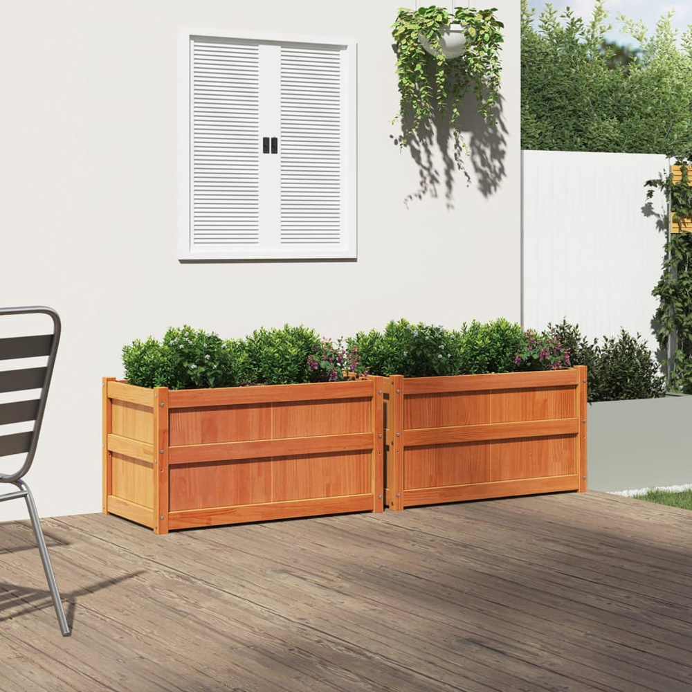 vidaXL Wax Brown Solid Pine Wood Garden Planter 50 x 90 x 50cm 2 Pack Image 2
