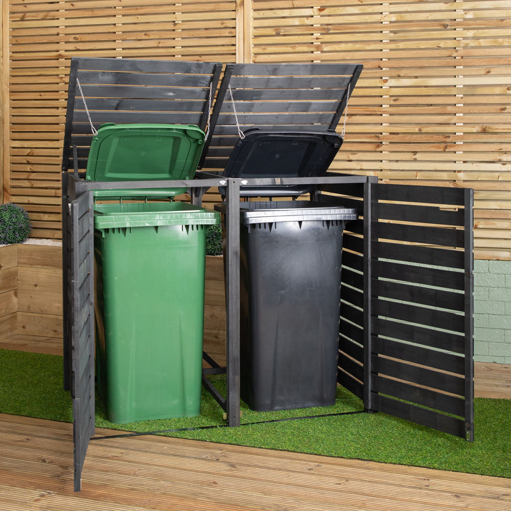 Samuel Alexander 4.6 x 3.8ft Dark Grey Double Wheelie Bin Wooden Garden Bin Shed Image 3